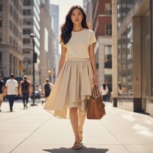 Tory Burch Cotton Poplin Layered an Asymmetry Skirt Design US 10